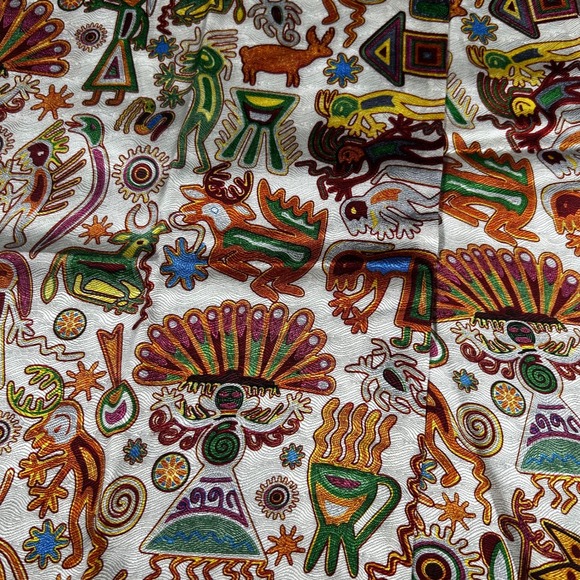 Pineda Covalin Silk Scarf Mexico Folk Art Animal Figures Geometric Multi Color - Picture 4 of 8